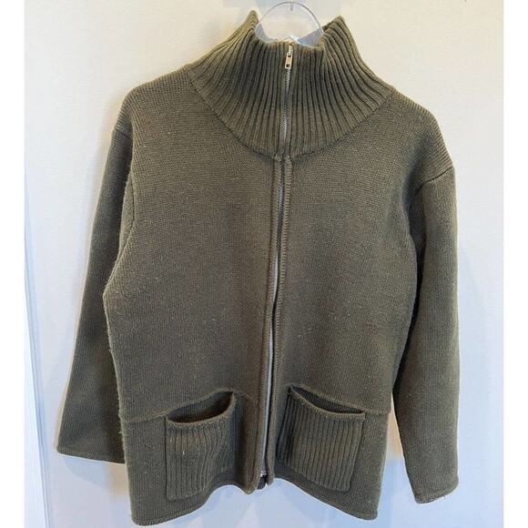 Olive Green Tally Ho  Zip Up Cardigan Knit Mock Neck Sweater Jacket - Picture 1 of 6